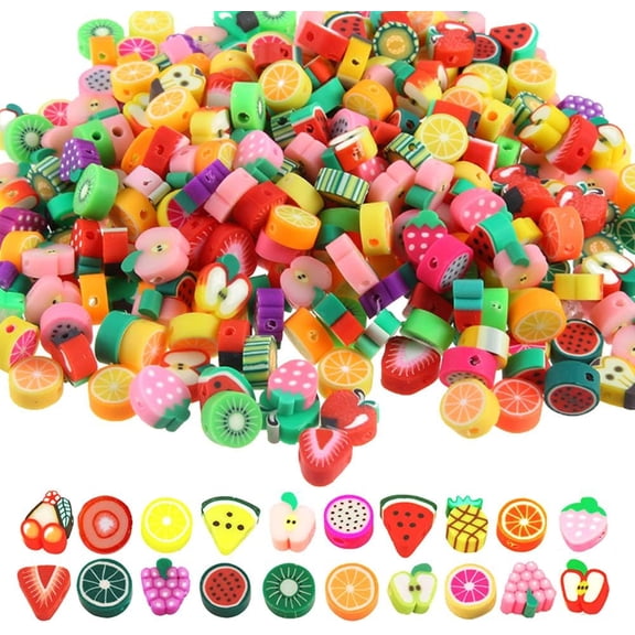 500PCS Fruit Spacer Beads: Fruit Polymer Clay Beads Slice Shape Loose Charms for Jewelry Making Beading DIY Bracelets Necklace Craft Supplies