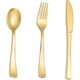 thumbnail image 1 of 500PCS Gold Plastic Silverware - Gold Plastic Cutlery Set Disposable Flatware Dinnerware -200 Forks, 150 Spoons, 150 Knives for Party, Birthday, Wedding Utensils, 1 of 6