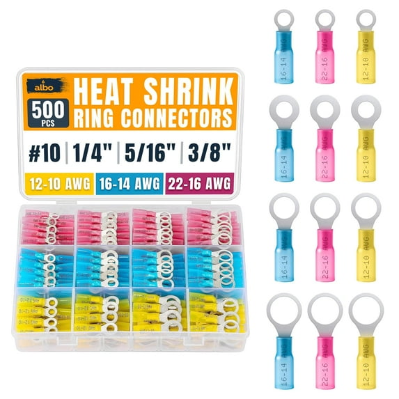 ALBO Heat Shrink Ring Terminal Wire Connectors 500 Pack