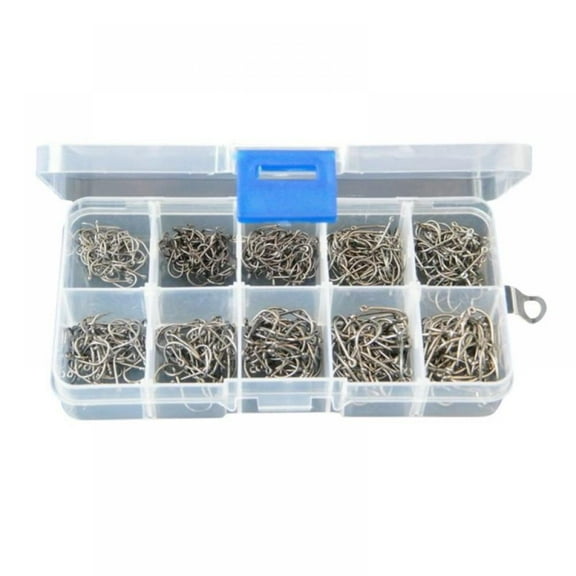 500PCS High Carbon Steel Fishing Hooks，10 Sizes Fishing Hooks W/Portable Plastic Box, Strong Sharp Fish Hook with Barbs for Freshwater/Seawater