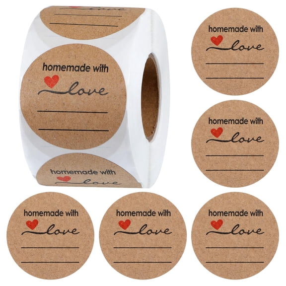 500PCS Homemade with Love Stickers, Canning Labels for Jars with 2 Lines for Writing, Jar Labels for Containers Baked Packaging Cookie Bags Fudge Containers,