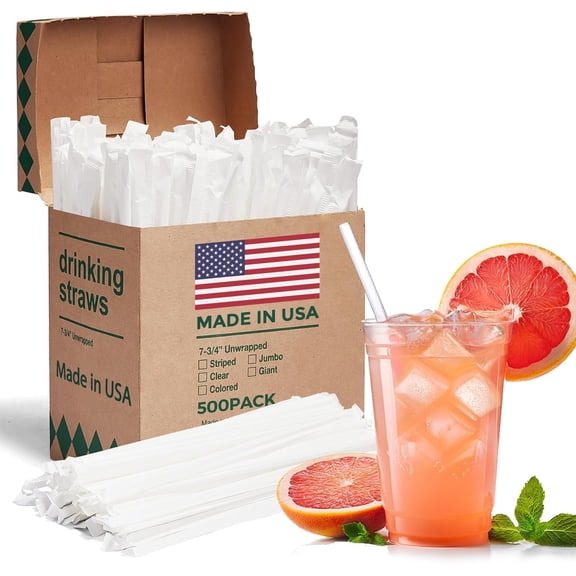 500PCS Individually Wrapped Clear Plastic Straws, 7.75'' Long, 0.24'' Diameter Disposable Drinking Straws for Every Occasion, Party, Made in USA