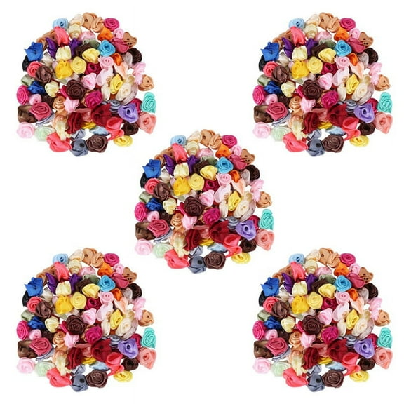 500PCS Mini Handmade Satin Rose Ribbon Rosettes Fabric Flower Appliques for Wedding Decoration Craft Sewing Accessories