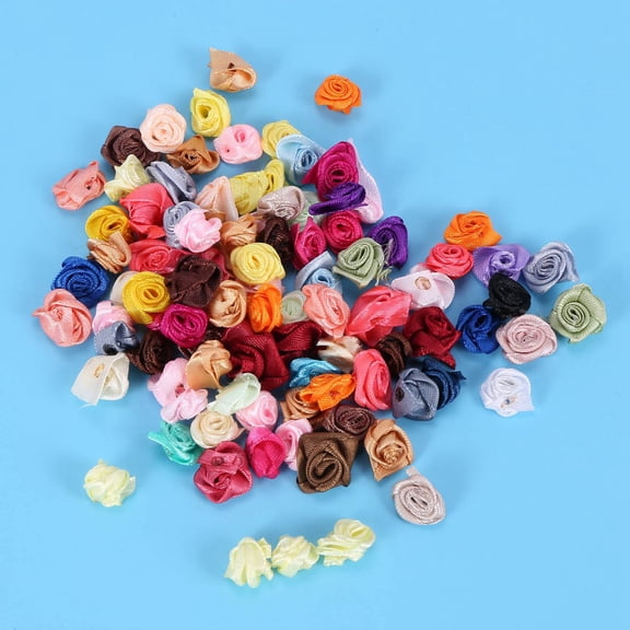 500PCS Mini Handmade Satin Rose Ribbon Rosettes Fabric Flower Appliques for Wedding Decoration Craft Sewing Accessories