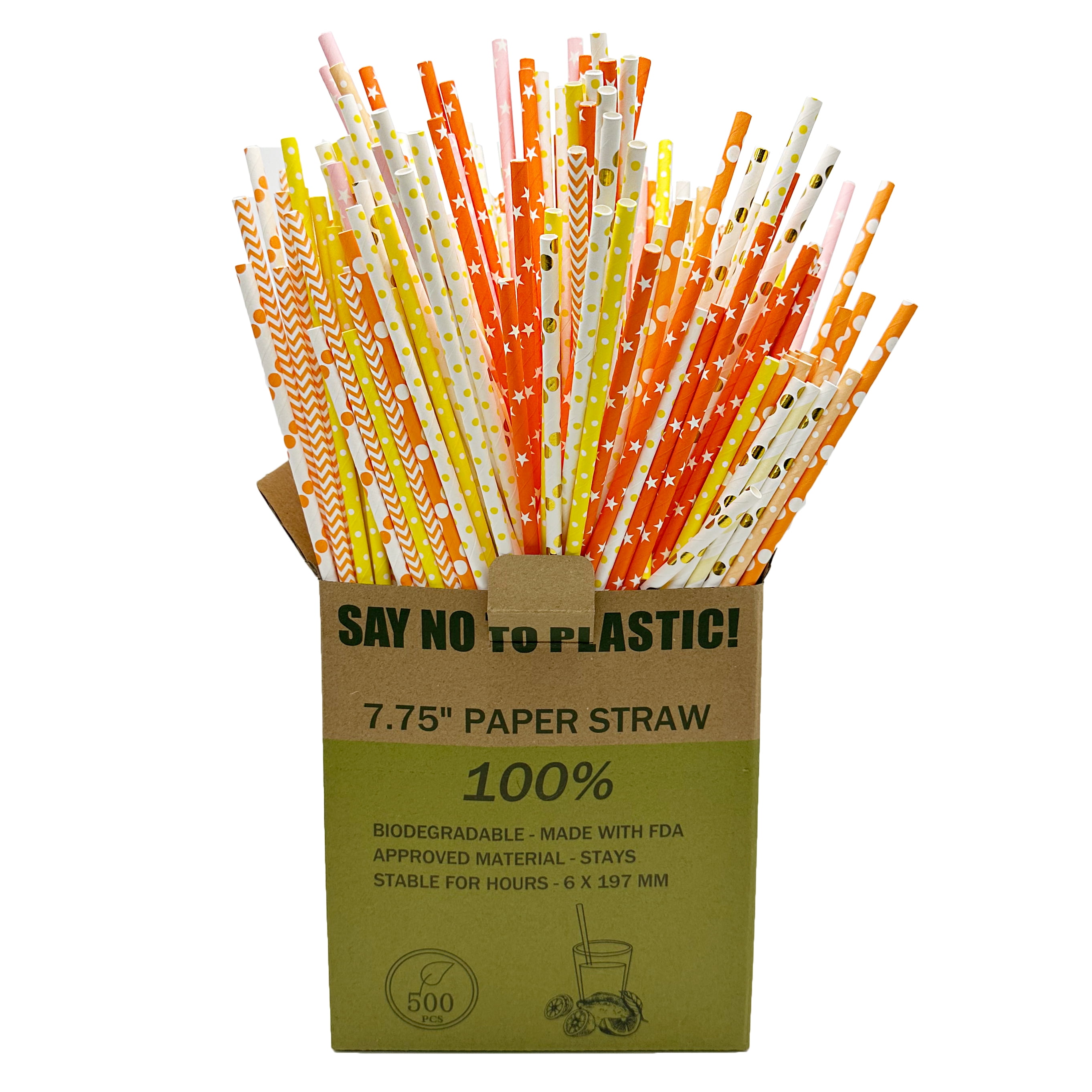 500PCS MultiPattern Extra Durable Paper Straws Biodegradable 100