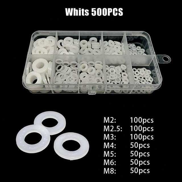 500PCS Nylon Flat Washers Assorted Sizes for M2M8 Electrical