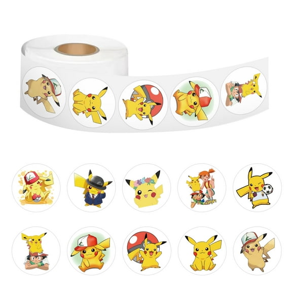 500PCS Pokemon Stickers 10 Styles Sticker Rolls Cartoon Stickers Party Vinyl Stickers(500 Per Roll)