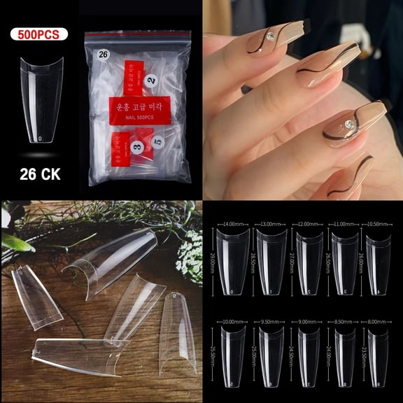 500PCS Pre Shaped False Nails Tips, 10 Sizes Lady French Style Acrylic Artificial Tip Manicure for Nail Tips Art Salons and Home DIY