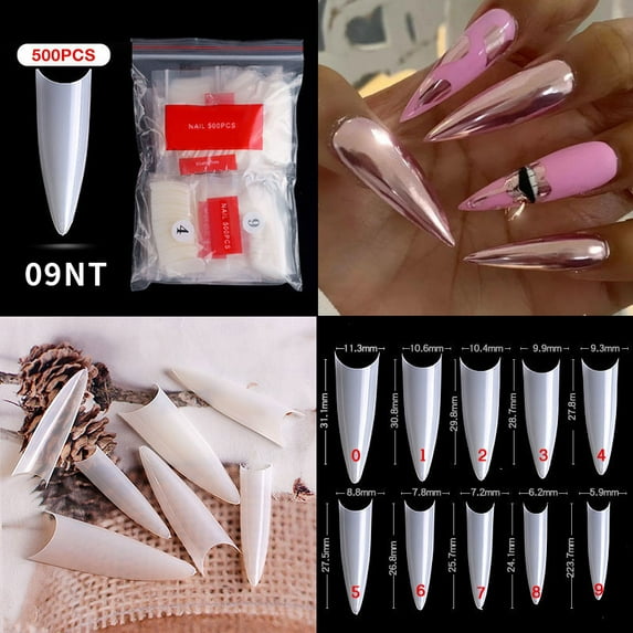 500PCS Pre Shaped False Nails Tips, 10 Sizes Lady French Style Acrylic Artificial Tip Manicure for Nail Tips Art Salons and Home DIY