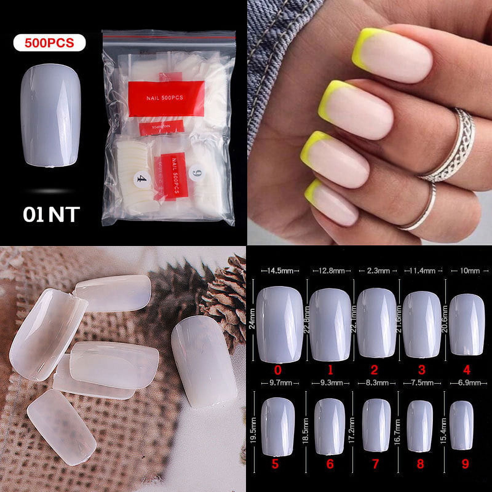 500PCS Pre Shaped False Nails Tips, 10 Sizes Lady French Style Acrylic Artificial Tip Manicure for Nail Tips Art Salons and Home DIY