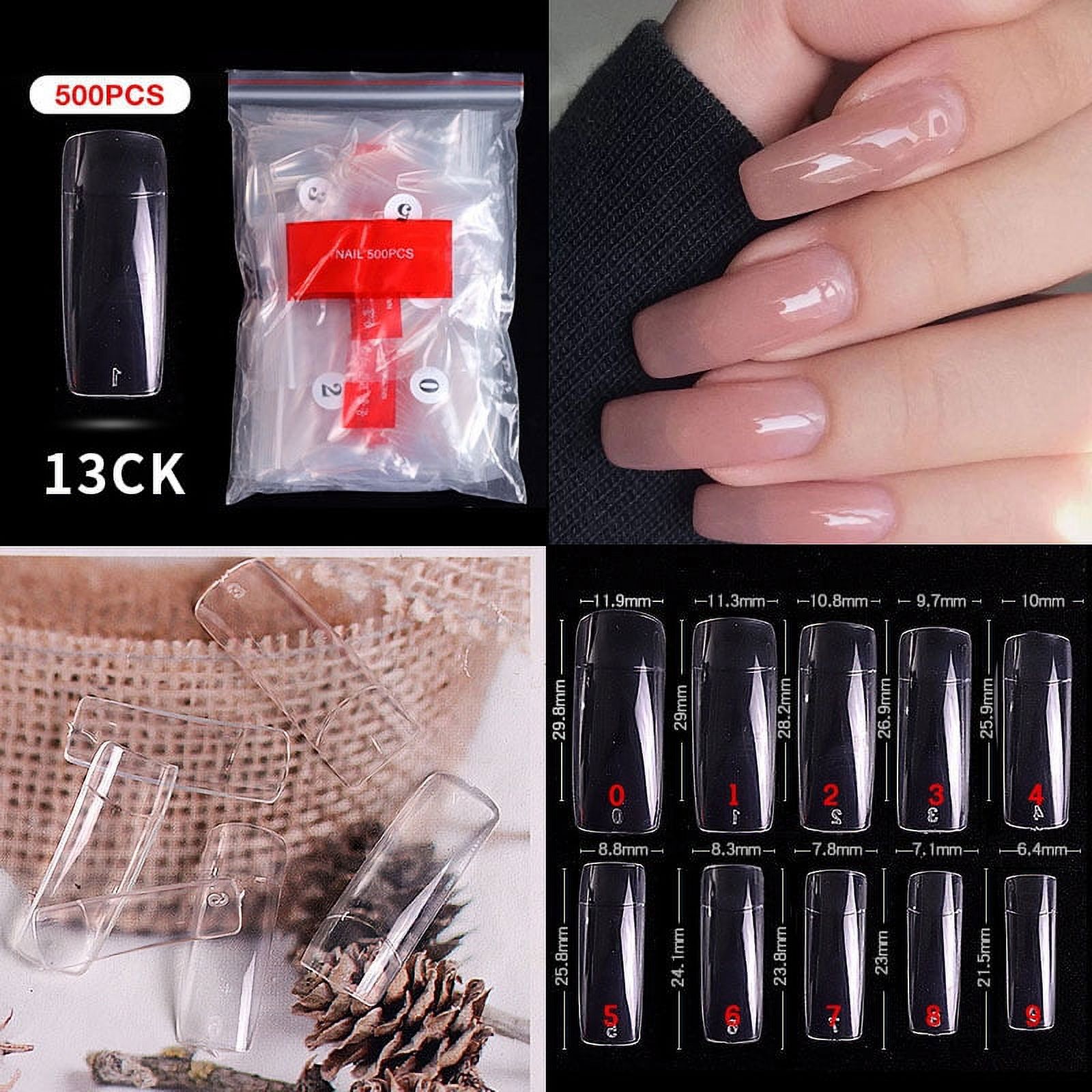 500PCS Pre Shaped False Nails Tips, 10 Sizes Lady French Style Acrylic Artificial Tip Manicure for Nail Tips Art Salons and Home DIY
