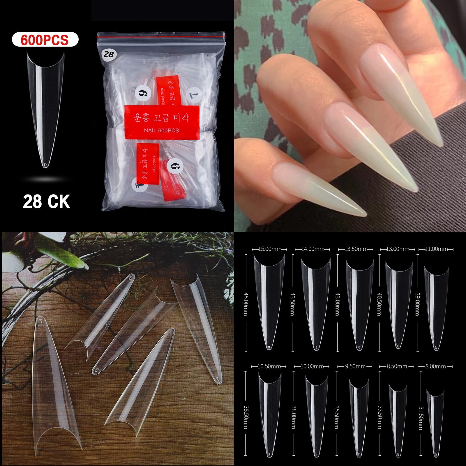 500PCS Pre Shaped False Nails Tips, 10 Sizes Lady French Style Acrylic Artificial Tip Manicure for Nail Tips Art Salons and Home DIY