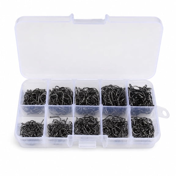 500PCS Premium Fishing Hooks Set, Carbon Steel Fishing Hooks W/Portable Plastic Box, Strong Sharp Fish Hook with Barbs for Freshwater/Seawater