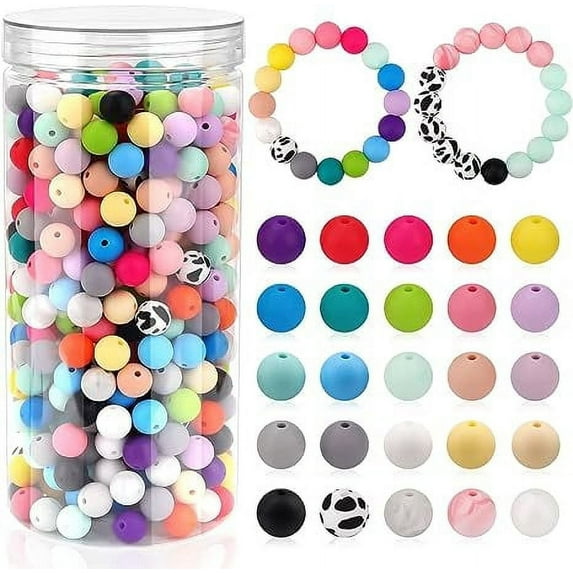 500PCS Silicone Beads, Kalolary Colorful Rubber Beads for Kaychain Making 12mm Round Silicon Loose Beads for Card Holder 25 Colors Silicone Bracelet Pearl Beads Bulk for Jewelry Necklace DIY Craft