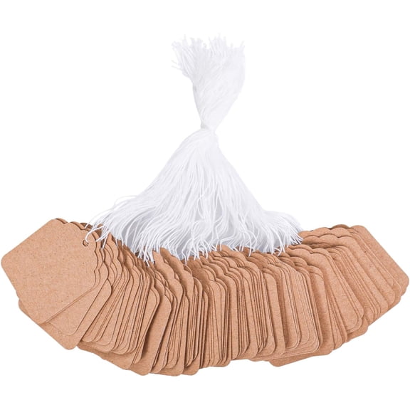 500PCS Small Tags with String Attached, 1.4" x 1.8" Pre-Strung Kraft Tags Clothes Tags Making Hang Tags for Jewelry Clothing Art Crafts Brown