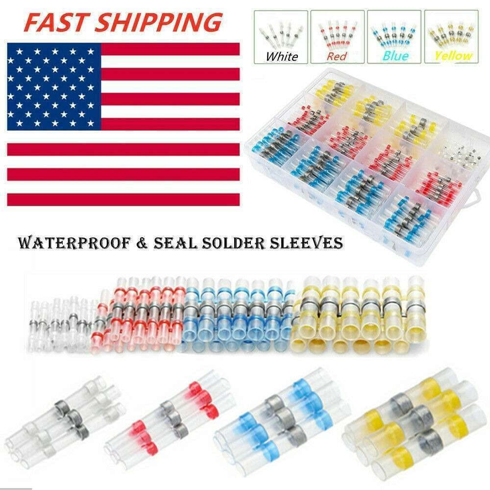 500PCS Solder Seal Sleeve Heat Shrink Electric Butt Wire Connectors Terminals US