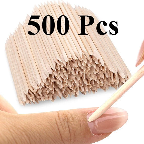 Chengjian Disposable Wooden Cuticle Pusher Remover Sticks, Brown, 500 Pieces