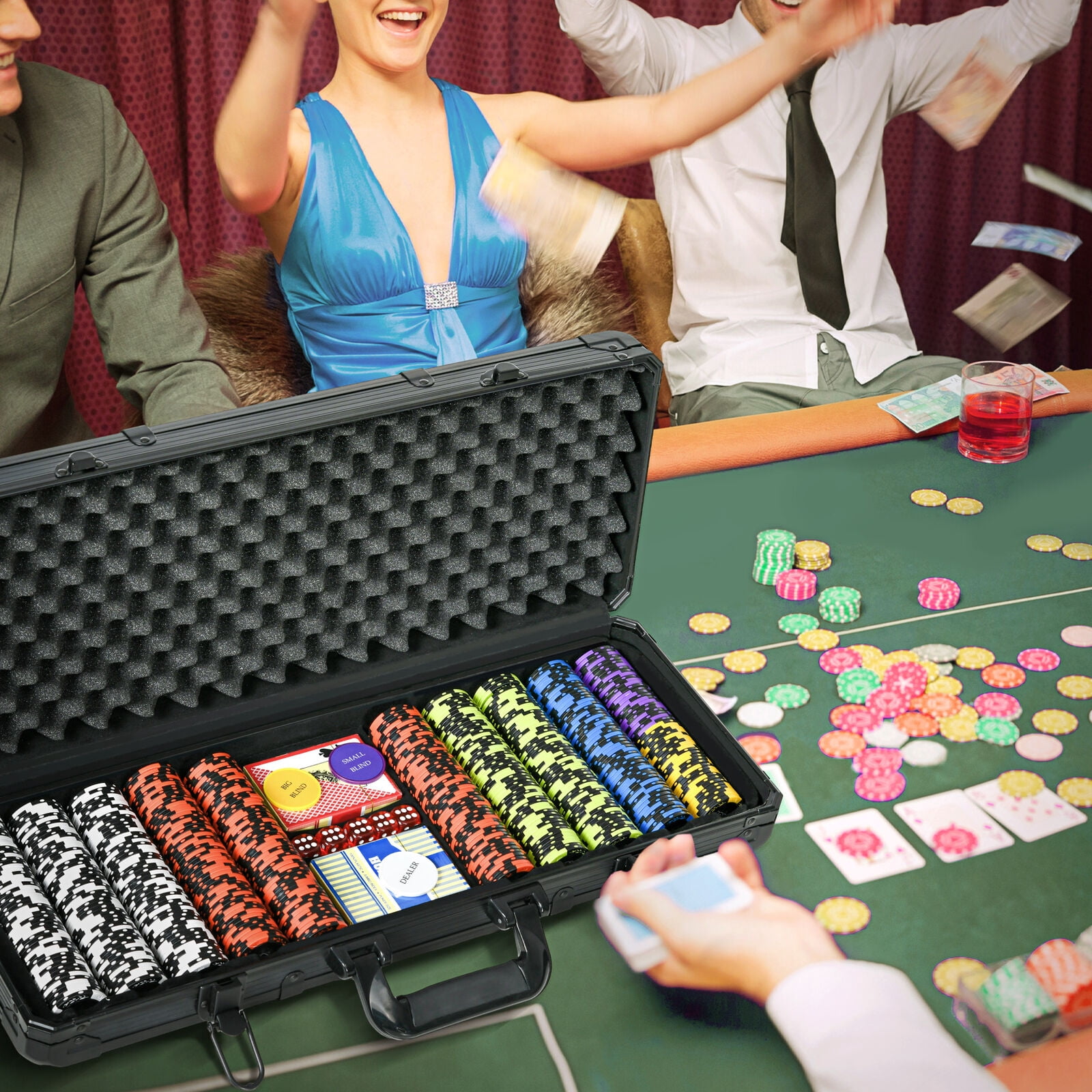 MRC 500-Piece Ultimate Poker Chips Set With Wooden Case - Casino Quality 13.5g Clay Chips