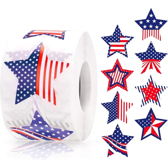 500Pcs 1.5 Inch Star Stickers, Self-Adhesive Red White Blue Seals Labels for Envelope, Card, Craft and Kids Reward Decor