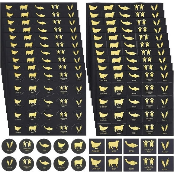 500Pcs 1 Inch Wedding Meal Choice Stickers Square and Round Indicator Stickers Place Gold Indicator Card Menu Choices Chicken Beef Fish Cow Stickers