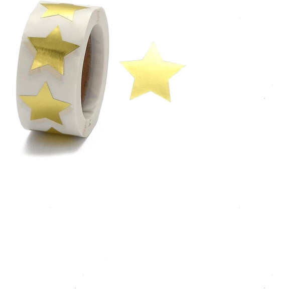500Pcs 1 Roll Metallic Foil Star Shape Paper Sticker Labels Writable Paper Star Shape Seal Labels Teacher Supplies Gold 24x23.5mm 500pcs/roll DIY Gold