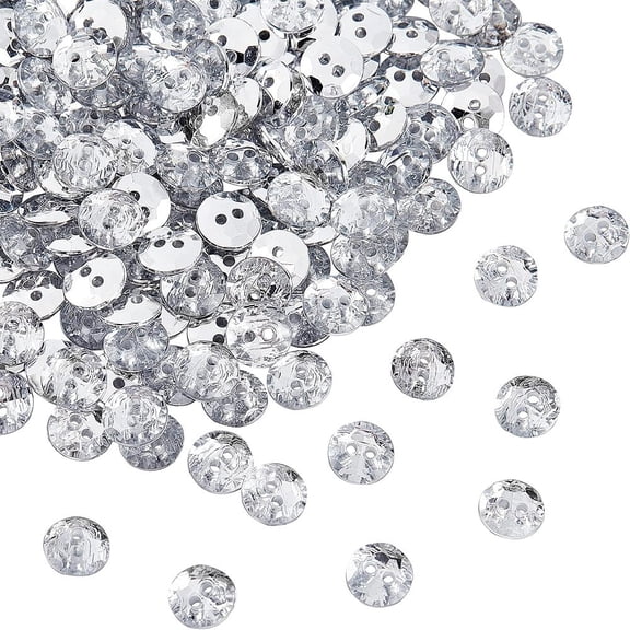 500Pcs 10mm Acrylic Buttons 2-Hole Faceted Sewing Buttons for Clothing Jewelry Making DIY Crafts Button Silver-Backed