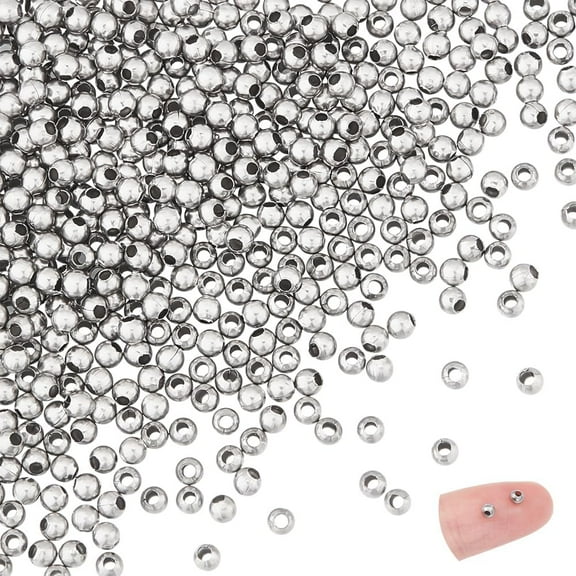 500Pcs 2mm Diameter Stainless Steel Round Beads Seamless Smooth Loose Spacer Beads Tiny Metal Bead for DIY Bracelets Necklace Jewelry Making Silver