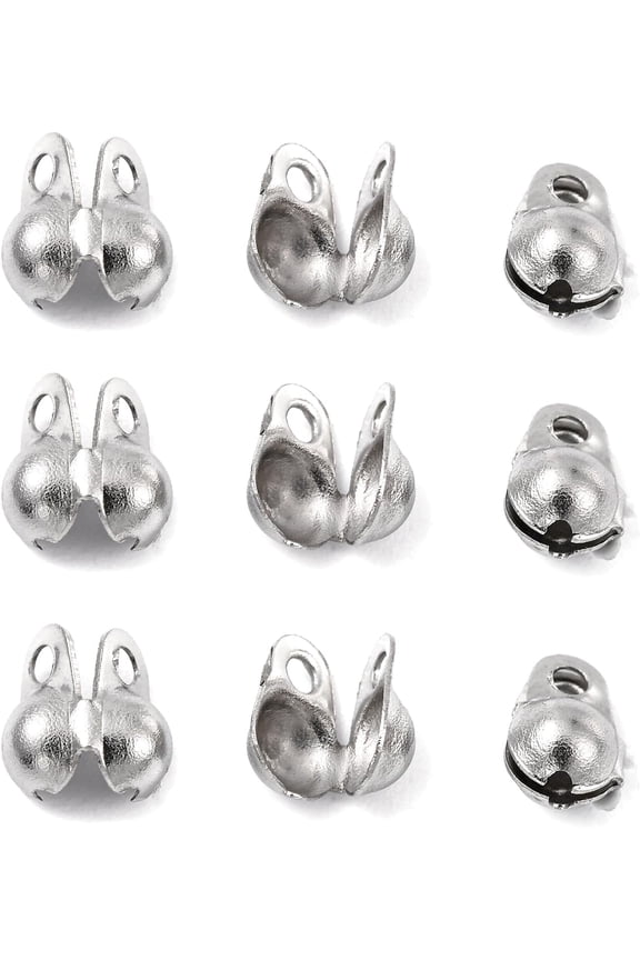 500Pcs 304 Stainless Steel Bead Tips 6x4mm Calotte Ends Clamshell Knot Cover with 1mm Hole Stainless Steel Color Ideal for DIY Earrings Bracelet Necklace Keychain Jewelry Craft Making Silver