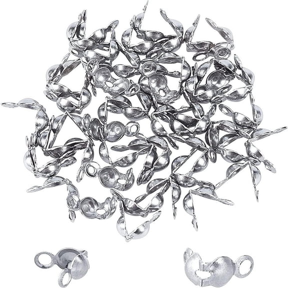 500Pcs 304 Stainless Steel Bead Tips Calotte Ends Clamshell Knot Cover Stainless Steel Color 8x4mm Hole: 1.2mm DIY