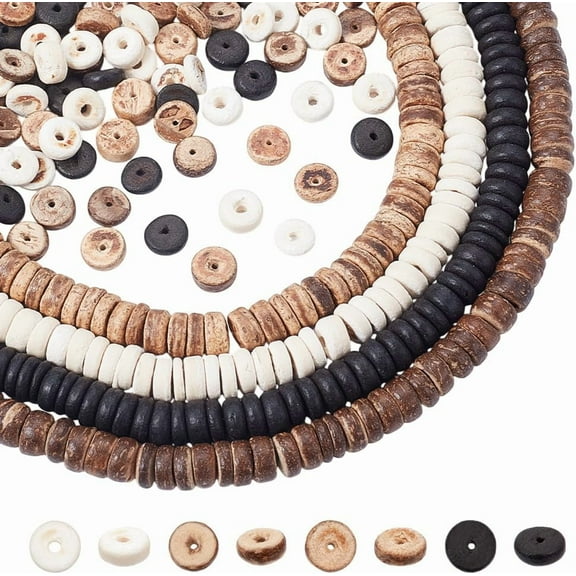 500Pcs/4 Strands Coconut Shell Beads 8.5mm Flat Round Coconut Spacer Beads Coin Disc Loose Charm Beads Beach Theme Beads Strands DIY