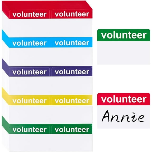 500Pcs 5 Colors Volunteer Name Tag Stickers 3x2 Inch Volunteer Color Name Stickers Adhesive Name Tag Labels Volunteer Name Tag Badge for Office Home Charitable Work