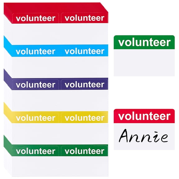 500Pcs 5 Colors Volunteer Name Tag Stickers 3x2 Inch Volunteer Color Name Stickers Adhesive Name Tag Labels Volunteer Name Tag Badge for Office