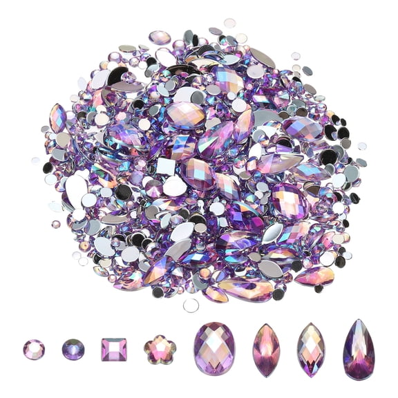 500Pcs AB Colorful Crystal Rhinestones, Gems Rhinestones Flatback Acrylic Gemstone Jewel for DIY (Lavender AB)