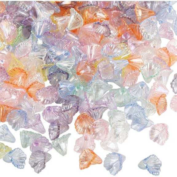 500Pcs Acrylic Flower Bead Caps Transparent Flowers Beads Bulk Assorted Colorful Trumpet Frosted Floral Loose Spacer Bead End with Hole for Jewelry Making DIY Crafts Accessory Women Adults for DIY