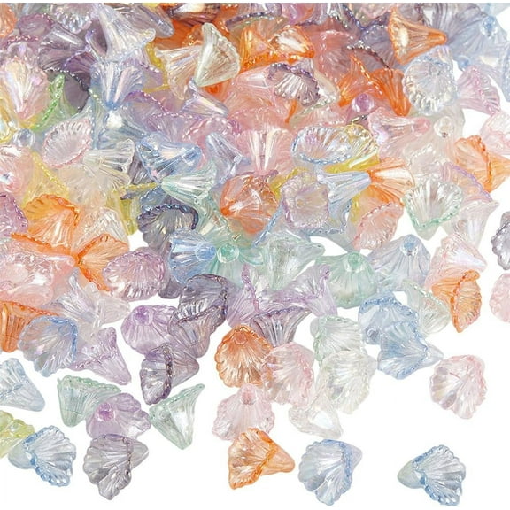 500Pcs Acrylic Flower Bead Caps Transparent Flowers Beads Bulk Assorted Colorful Trumpet Frosted Floral Loose Spacer Bead End with Hole for DIY