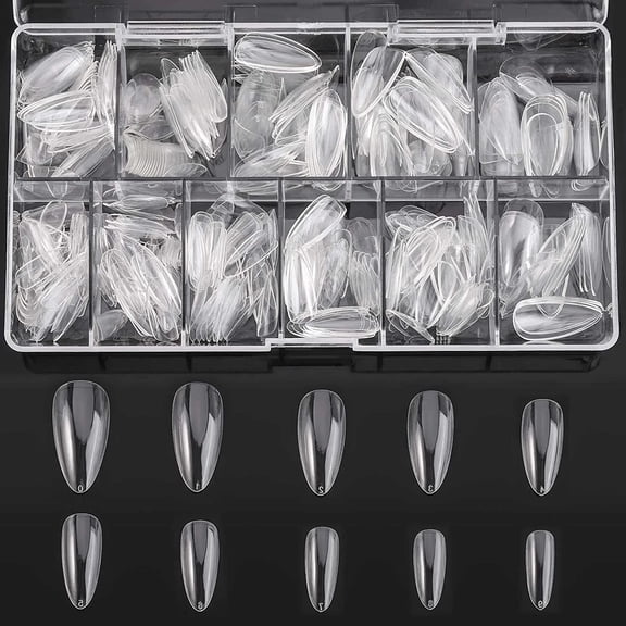 500Pcs Almond Shaped Acrylic Nail Tips - Full Cover False Nails with Storage Case - 10 Sizes Clear Reusable ABS Nail Art Kit - DIY Salon Manicure Extensions
