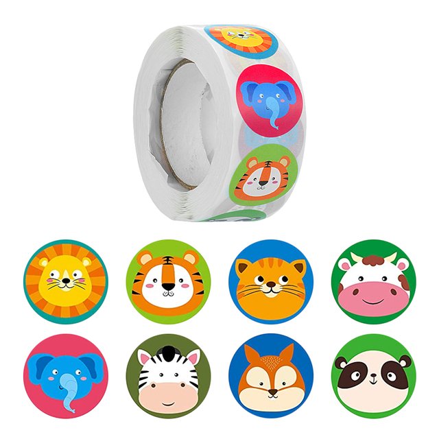500Pcs Animals DIY Face Stickers 1" Diameter Kids Party Reward Gift