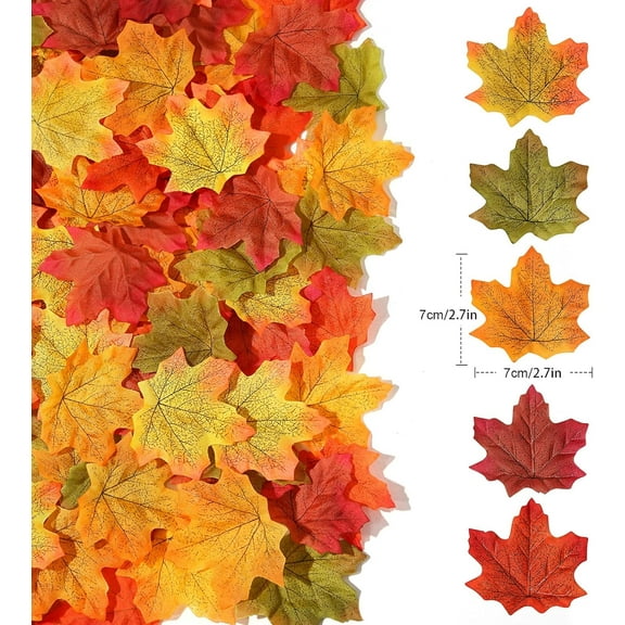 500Pcs Artifical Maple Leaves for Fall Leaves Decor, Fake Silk Leaf for Home Restaurant Centerpieces Indoor Outdoor Wedding Party Festival Party Thanksgiving Autumn Halloween Decoration