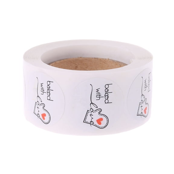 500Pcs Baked With Love Round Paper Sticker Adhesive Baking Label For Chris