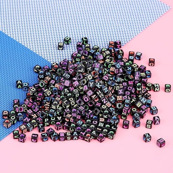 500Pcs Beads for Jewelry Making, Bracelet Beads, Black Plastic Mixed Cube Alphabet Letter Beads Great Supplies for Making Crafts and Meet Your Different Use Needs
