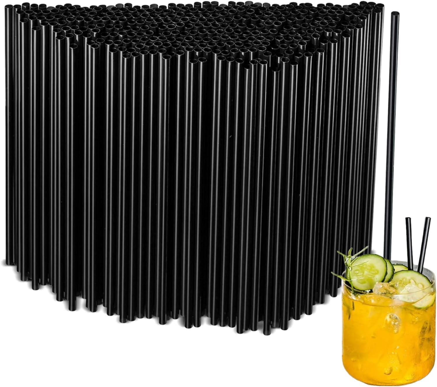 500Pcs Black Disposable Straws，5.12’’ Straight Flat Straw,0.16 ...