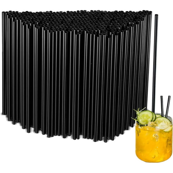 500Pcs Black Disposable Straws,8.27 In Plastic Straws,Stirrer Straws,Stir Sticks for Kitchen,Bar,Club,Drinks,Milk,Soda,Party