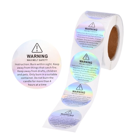 500Pcs Candle Warning Labels, 1.5 Inch Laser Silver Candles Wick Jar Warning Stickers Self-Adhesive for DIY Candle Making Jars Wax Melt Container, Tins, Glasses Safety Sticker