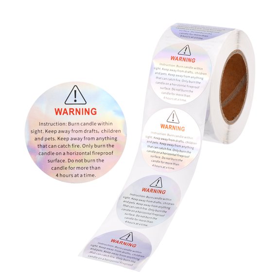 500Pcs Candle Warning Labels, 1.5 Inch Laser Silver Candles Wick Jar Warning Stickers Self-Adhesive for DIY Candle Making Jars Wax Melt Containers, Tins, Glasses Safety Sticker
