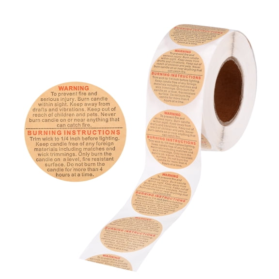 500Pcs Candle Warning Labels, 1.5 Inch Yellow Candles Wick Jar Warning Stickers Self-Adhesive for DIY Candle Making Jars Wax Melt Containers, Tins, Glasses Safety Sticker