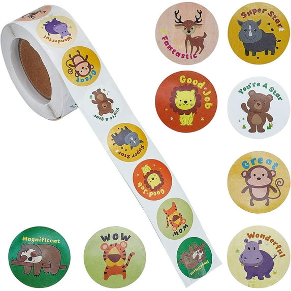 500Pcs Cartoon Animal Reward Motivational Stickers for s Student Award Adorable Round Land Animal Stickers for Teacher Classroom Party Favors Water Bottles Scrapbooks Calendars