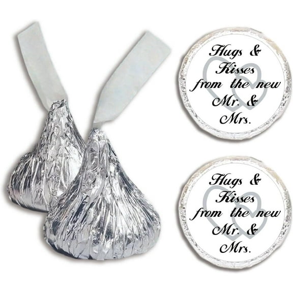 500Pcs Chocolate Drops Labels Stickers Candy Stickers Hugs Kisses from The New Mr Mrs Wedding Kisses Favors Decor for Weddings Bridal Shower Engagement Party Decorations 2cm
