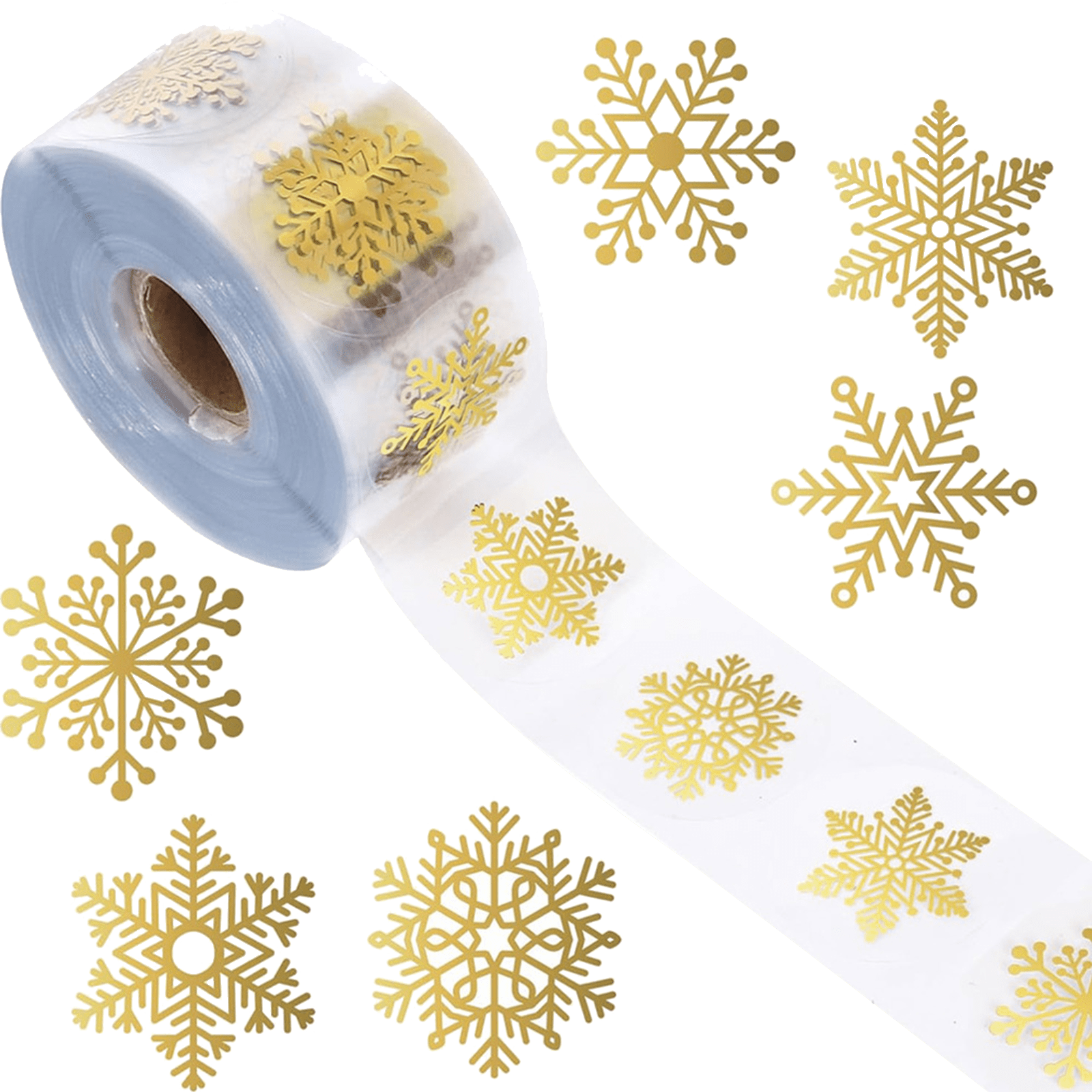500Pcs Christmas Stickers Roll for Cards, Gold Foil Snowflake Stickers ...