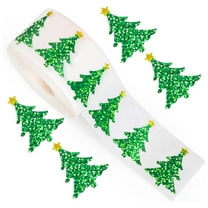 500Pcs Christmas Tree Laser Stickers Roll,Green Tree Seal Self-Adhesive Xmas Decals, Self-Adhesive Backing Stickers 1 Roll for Decorating Envelopes, Journals, Gift Wrapping Christmas Cards,Green