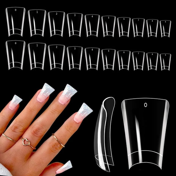 500Pcs Clear Short Duck Nail Tips - Extra Wide French Flared Half Cover False Acrylic Nails, Flared Fan Shape Manicure Tip Assortment, 10 Sizes